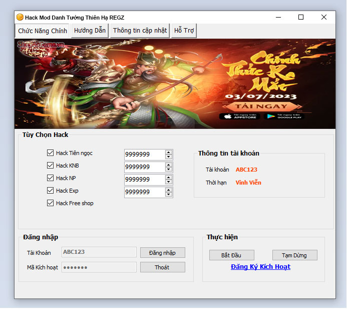 Hack Mod Danh Tướng Thiên Hạ REGZ