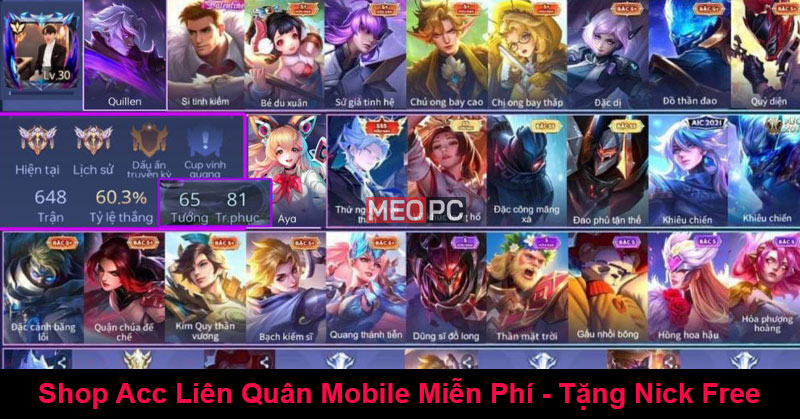 Shop Acc Liên Quân Mobile Miễn Phí - Tặng Nick Free