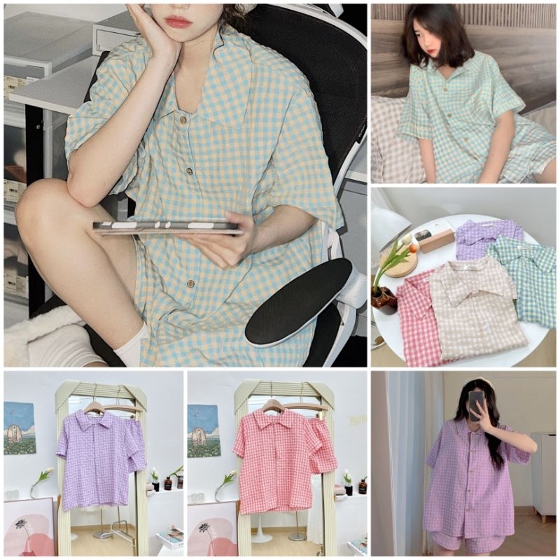 Review Sét bộ Pyjama Kẻ Phong Cách Hàn Quốc