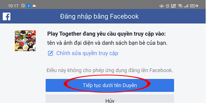 Hoàn tất liên kết game Play Together với tài khoản Facebook